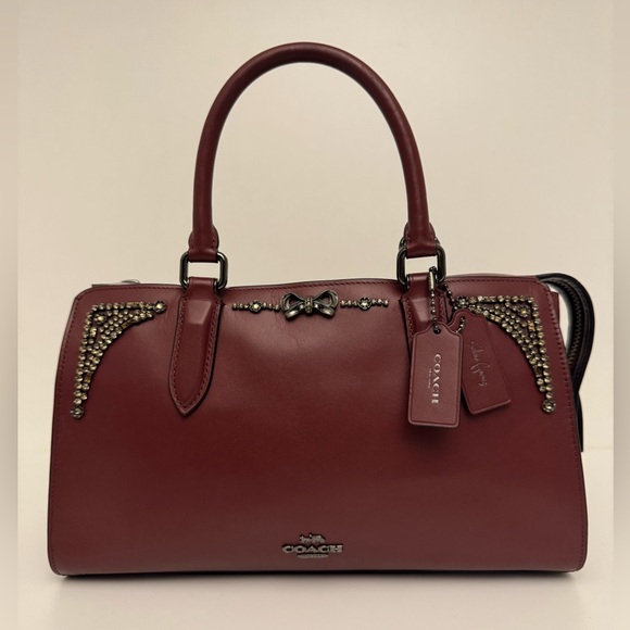 COACH SELENA GOMEZ Burgundy Studded Women's Bag Bond Leather Rhinestone - Picture 1 of 15